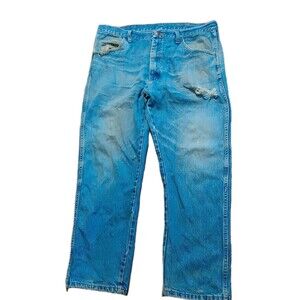 Rustler 38X30 Thrashed Destroyed Distressed Men's Straight Leg Med-Wash Jeans